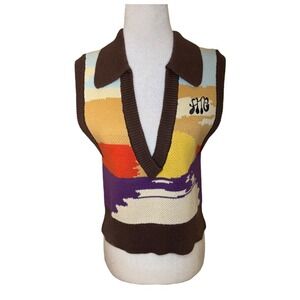 Honor The Gift Sweater Vest Knit Colorful Embroidered Logo‎ Preppy Style Small
